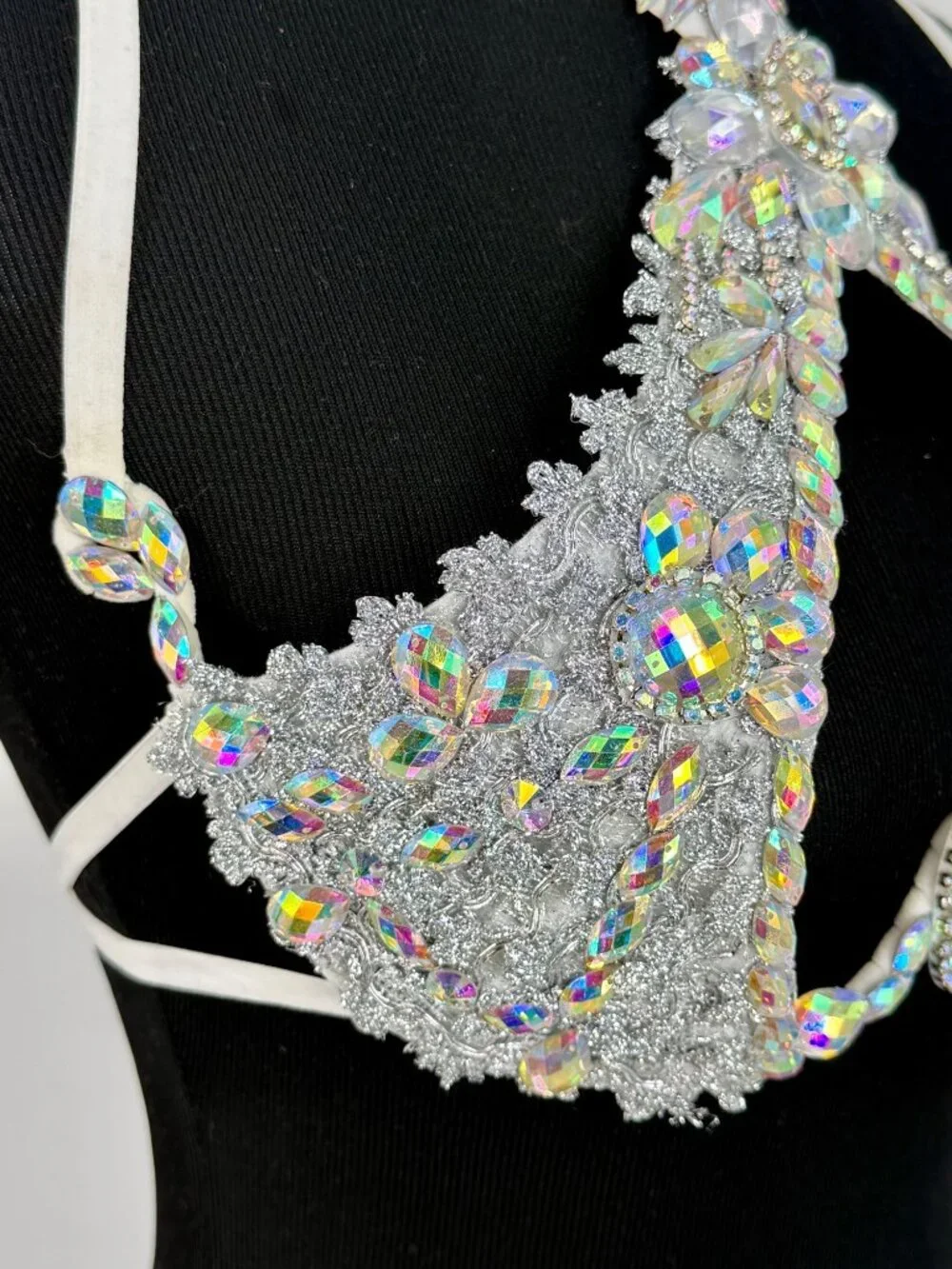 Silver Crystal Rhinestone Bra & Belt Set | Samba Coachella Rave Festival Dancer - Picture 12 of 13